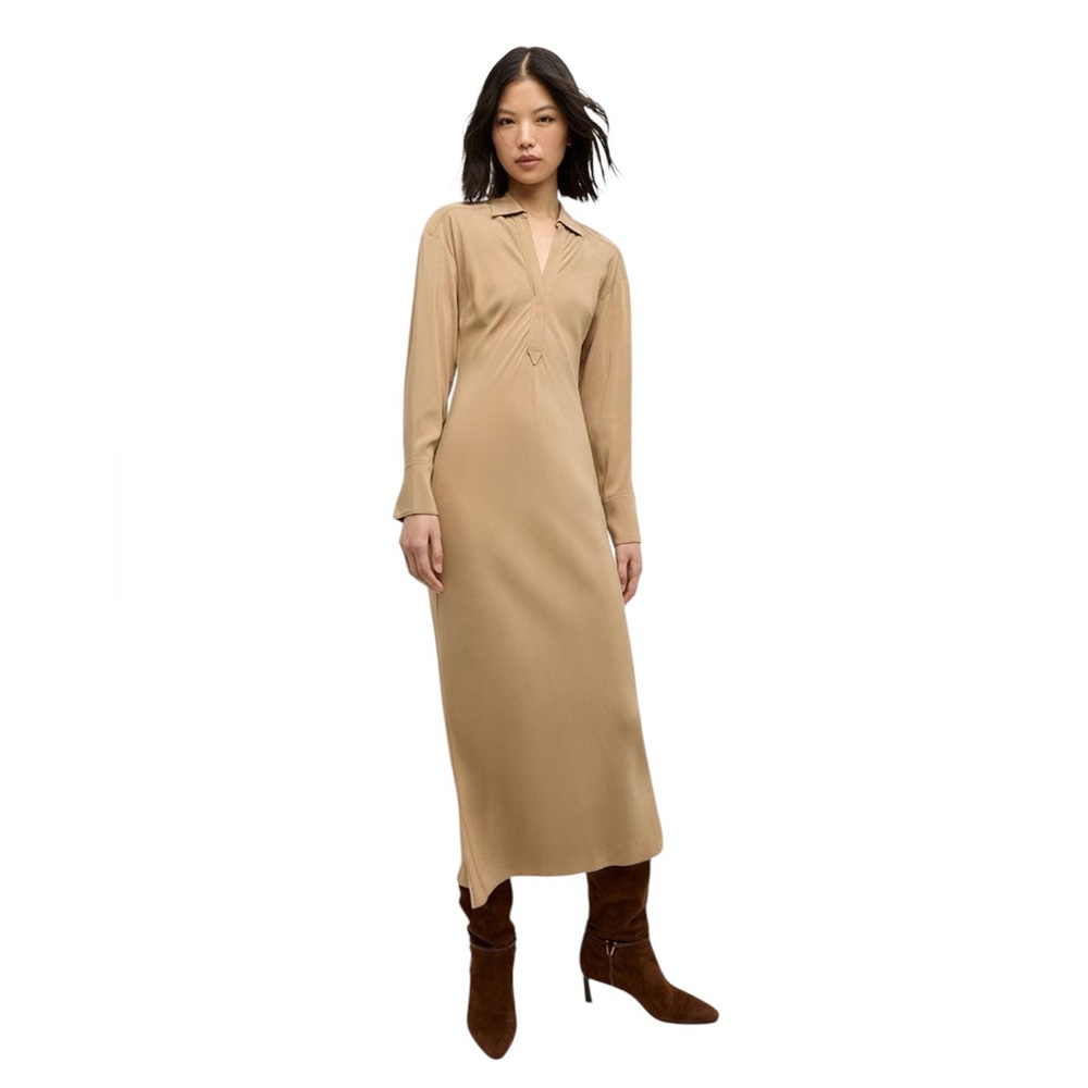 VERONICA BEARD Liberty Dress • Long Sleeve Maxi Tan Size 2 XS - Picture 3 of 10